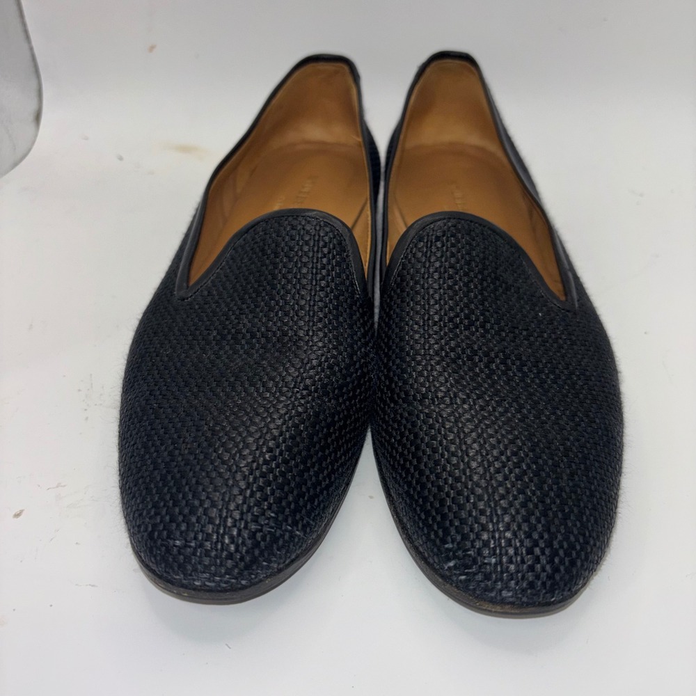 Stubbs & Wootton Black Woven Raffia Smoking Slipper Loafers Spain 8.5 AA